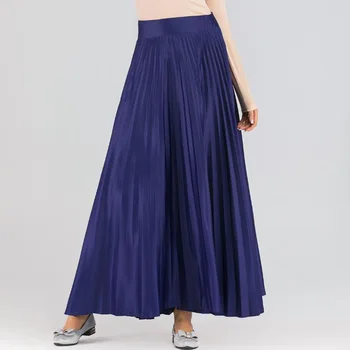 

High Waist Long Pleated Skirts Women Casual Ladies Flared Maxi Skirt Bottoms Blue Black Islamic Muslim Plissee Skirt Jupe Femme