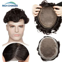 Rich Choices Men Toupee 30mm Wavy Hair Injection Lace With Pu Around For Men Breathable Hair Extensios Prosthesis 130% Density