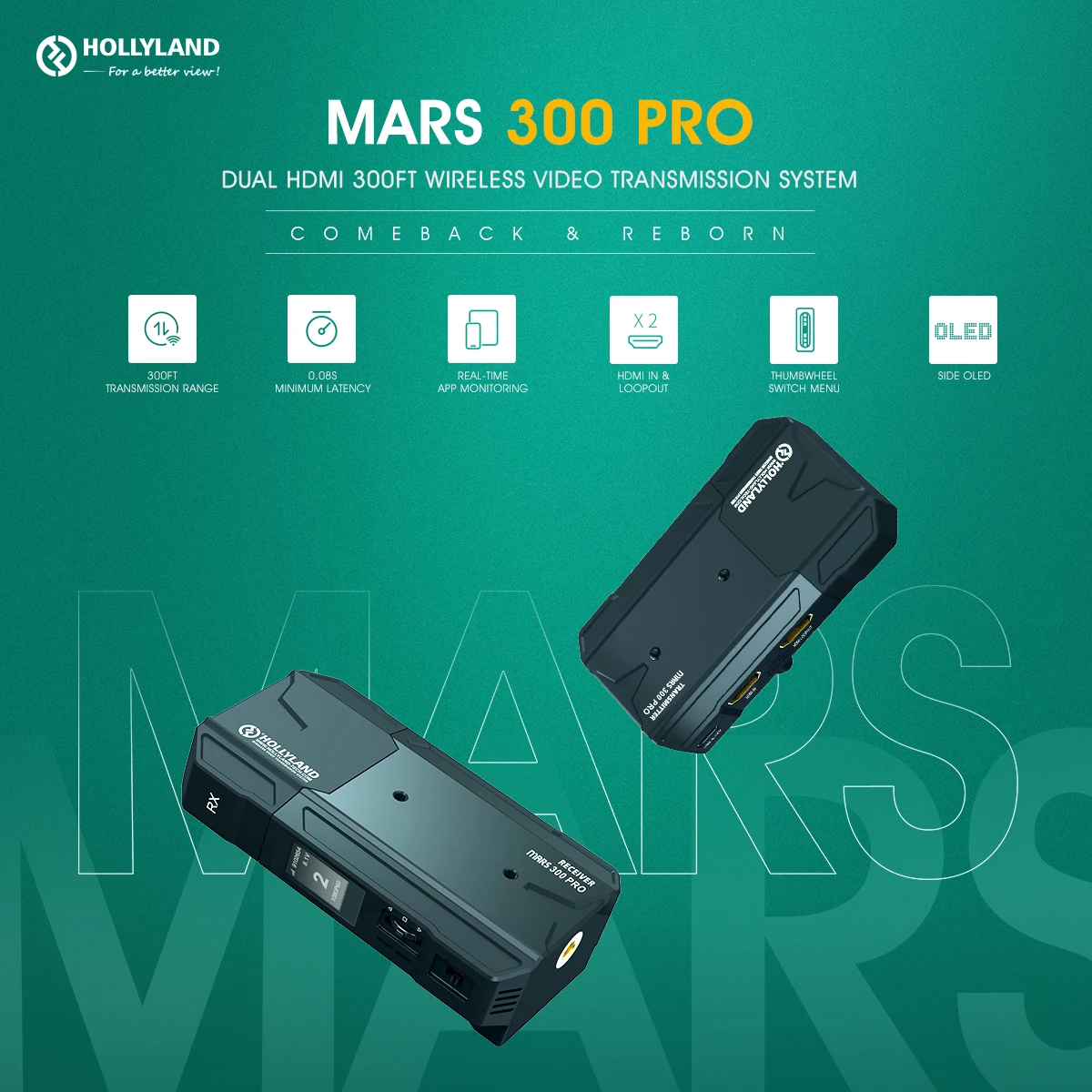 Беспроводной приемник видеопередатчика Hollyland Mars300 Pro 300 футов беспроводная