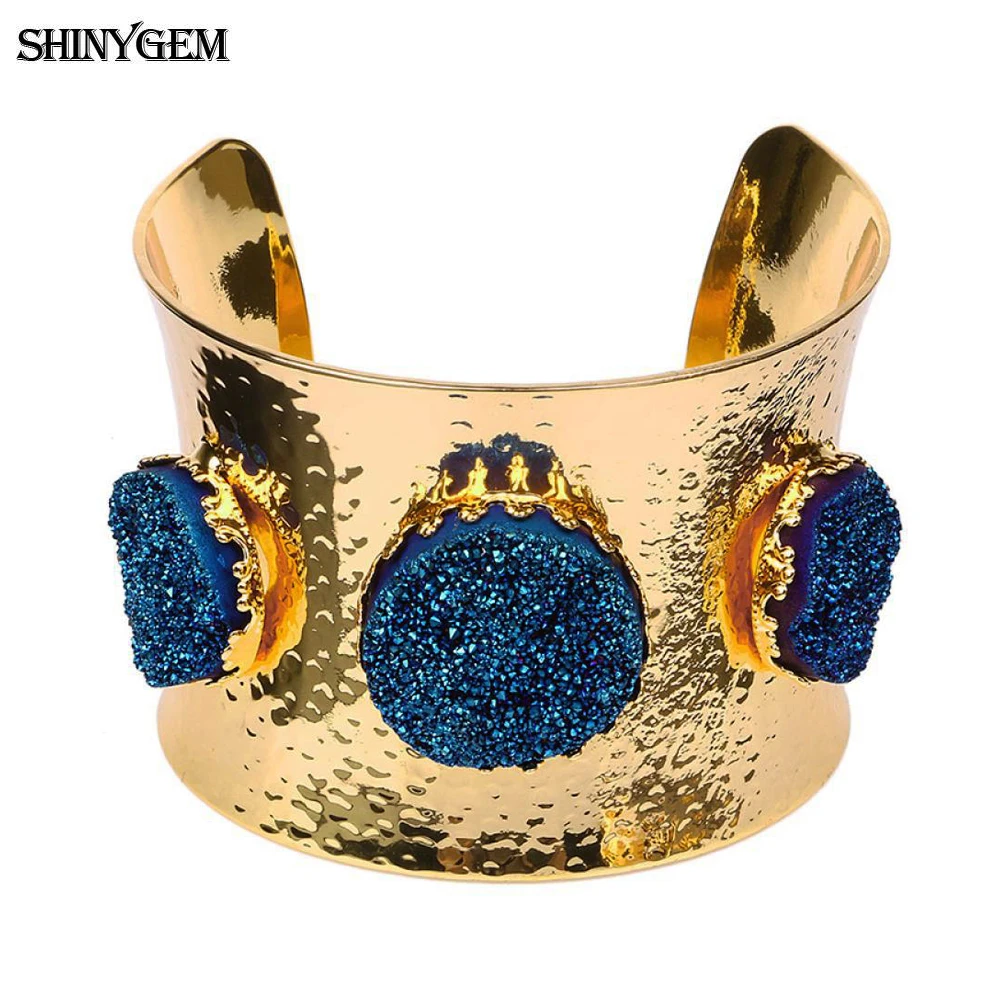 ShinyGem дикий стиль круглый натуральный кристалл Druzy браслеты очаровательный