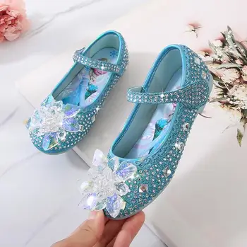 

Disney Amazing Crystal Shoes For Girls Frozen Elsa Princess Crystal Shoes With Flat Heel Soft Leather Rhinestone Baby Shoes