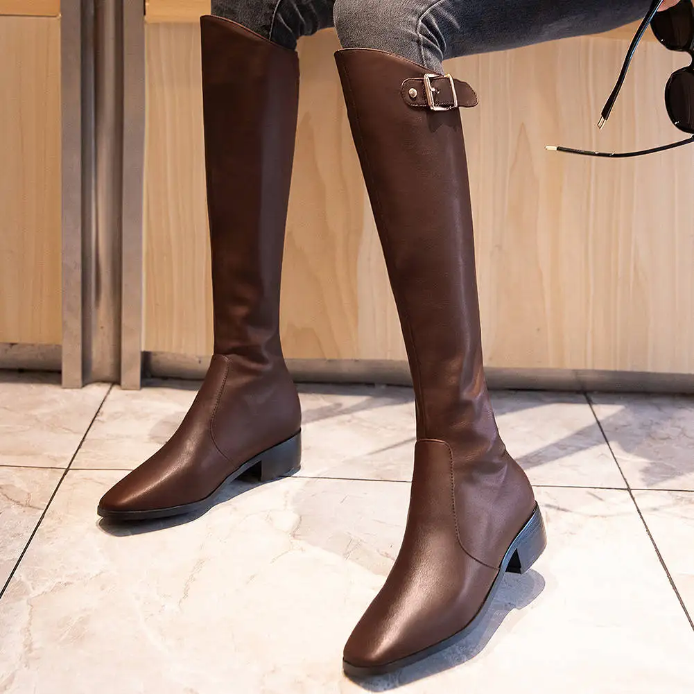 SARAIRIS New 33-45 Knee High Riding Boots Women Brand Square Toe Knight Boots Ladies Chunky Heels Shoes Woman