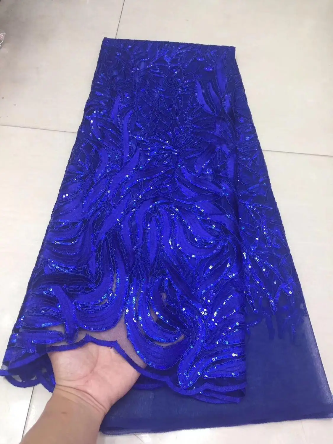 Hot sale 2020High Quality African Lace Fabric Royal blue French Net Embroidery Sequin Tulle For Nigerian party Dress | Дом и сад