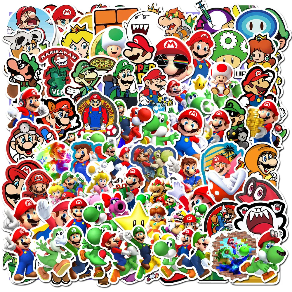 

50/100Pcs Super Mario Anime Game Cartoon Stickers Bike Travel Luggage Phone Guitar Laptop Waterproof PVC Classic Toy Stickers