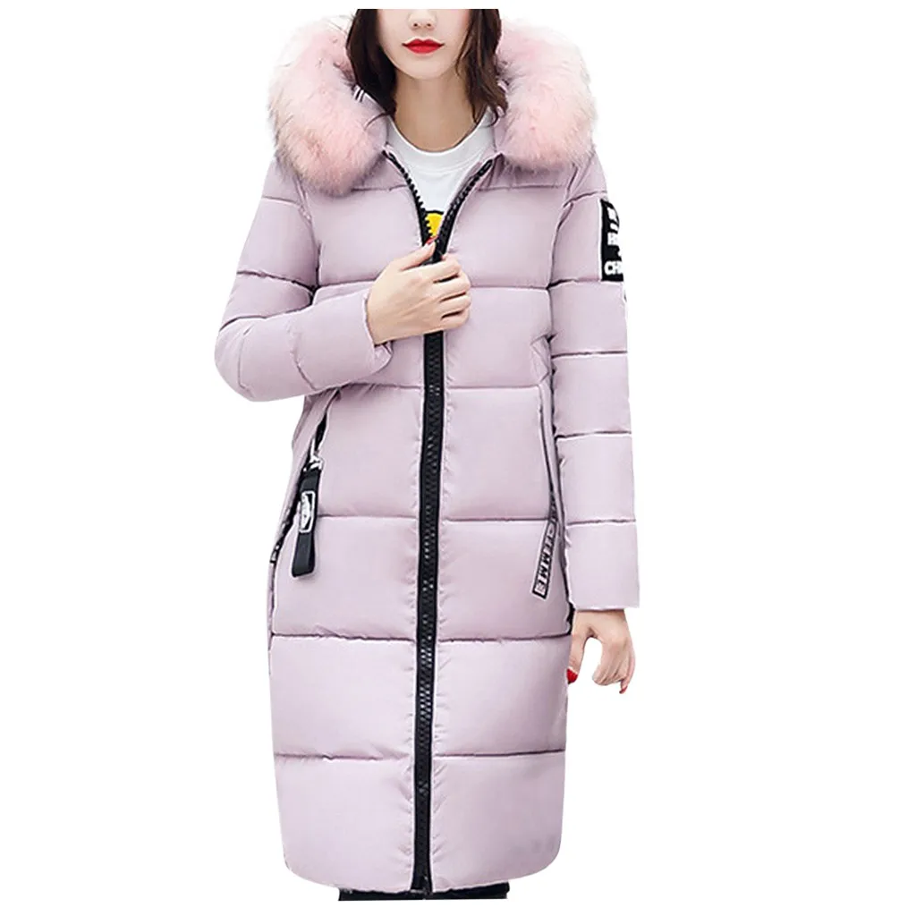 Женские повседневные парки, зимняя теплая хлопковая куртка с капюшоном, пальто с длинными рукавами на молнии, длинные пальто, верхняя одежда с карманами, черные куртки, топы - Цвет: Pink