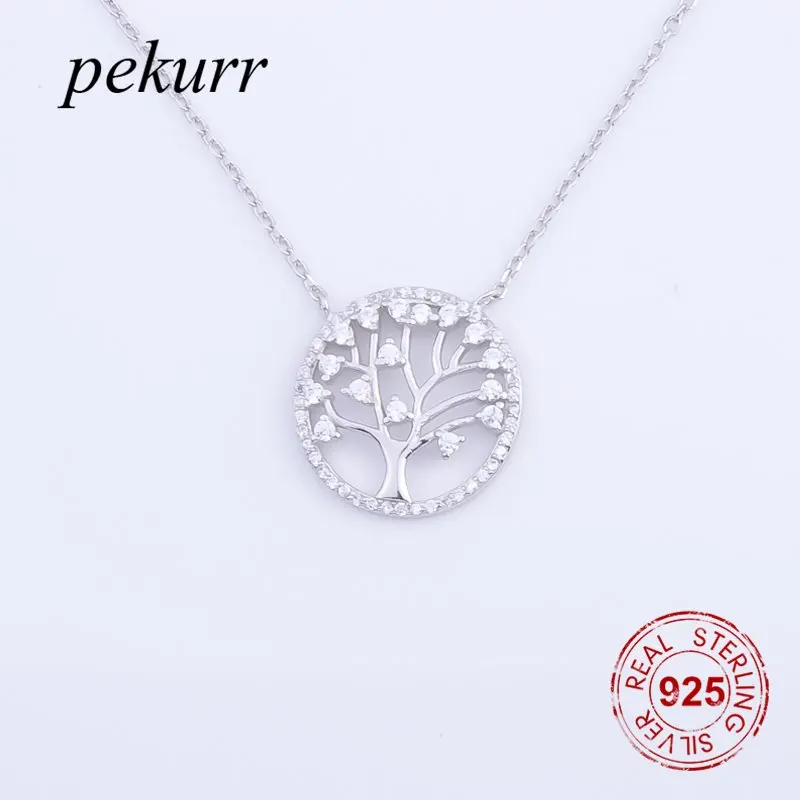 Pekurr Классический 925 пробы серебро циркон древо жизни большая круглая подвеска