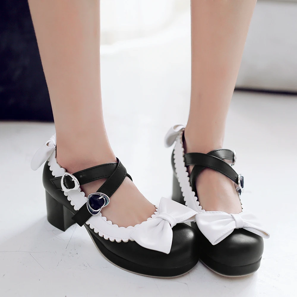 Details about   Women's Chunky Heel Mary Janes Bowknot Shoes Sweet Girls Lolita Princess Shoes D 