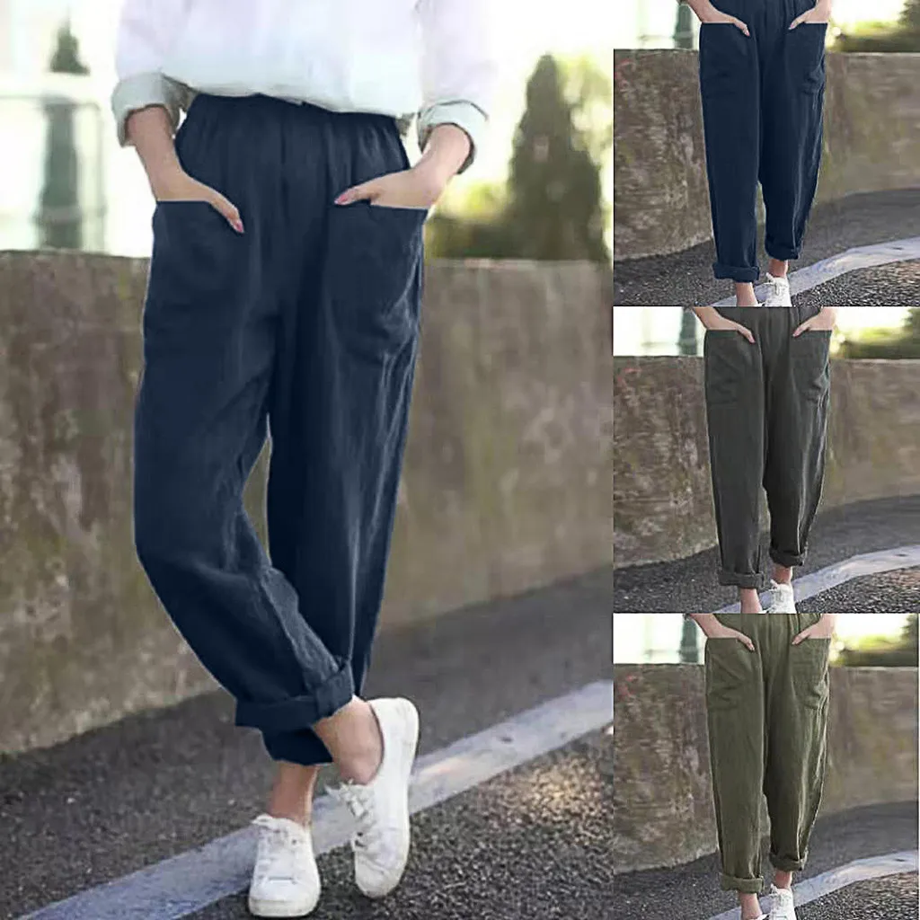 JAYCOSIN, S-5XL, повседневные женские брюки размера плюс, одноцветные, легкие брюки с карманами, эластичная резинка на талии, свободные широкие брюки, Прямая поставка 19Sep25