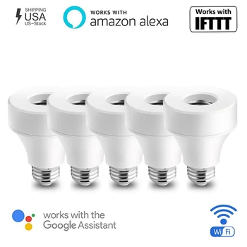 

5 Pack Wifi Smart Bulb Socket Compatible with E26 E27 Switch Lamp Base Holder Work with Amazon Alexa Google Home IFTTT