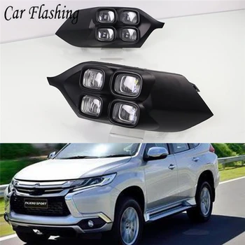 

1Pair Car LED light For Mitsubishi Pajero Sport 2016 2017 2018 2019 Daytime Running Light DRL Lamp with yellow signal fog lamp
