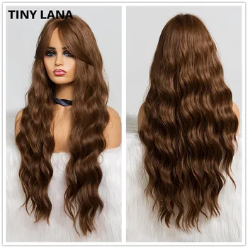 

TINY LANA Long Wavy Synthetic Wigs for Black Women Ombre Brown Natural Hair Wigs With Bangs Heat Resistant Cosplay Wigs