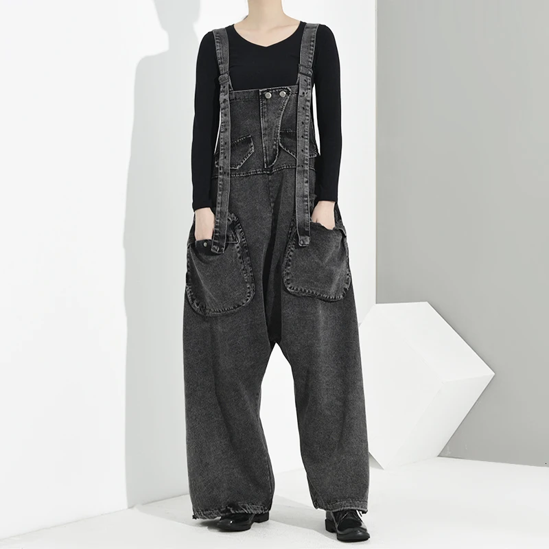 black baggy overalls