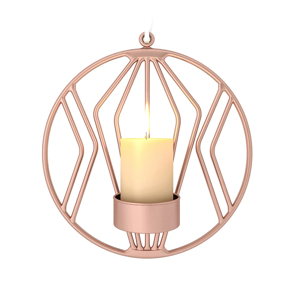 Домашний декор, чайный светильник, геометрический настенный подсвечник, подсвечник, круглый железный подвесной светильник, современный бар, 3D орнамент, Романтика - Цвет: Rose Gold