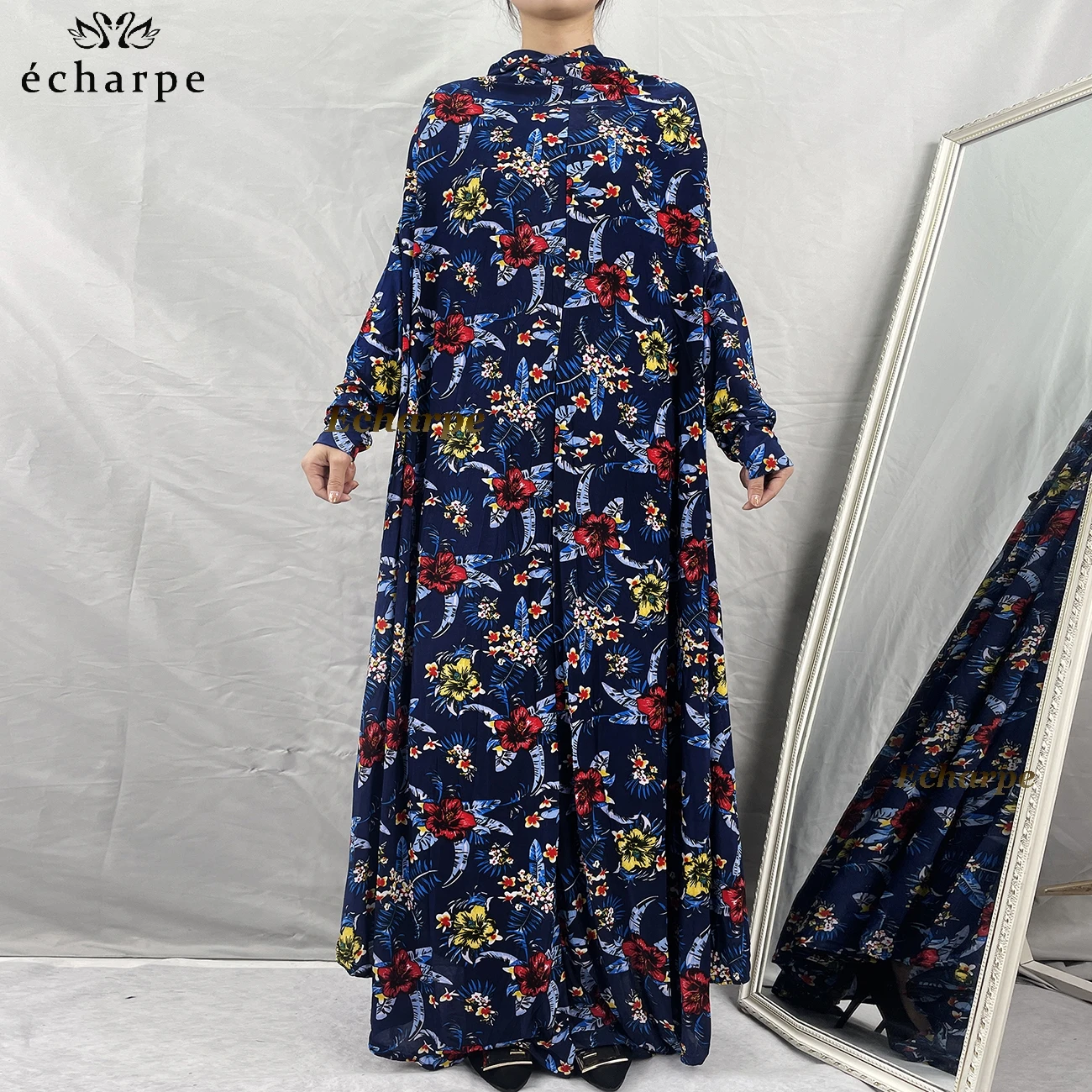 peças muçulmano hijabs vestido de oração feminino vestuário dubai abaya árabe jibab islam flores djellaba femmel khimar caftan roupas