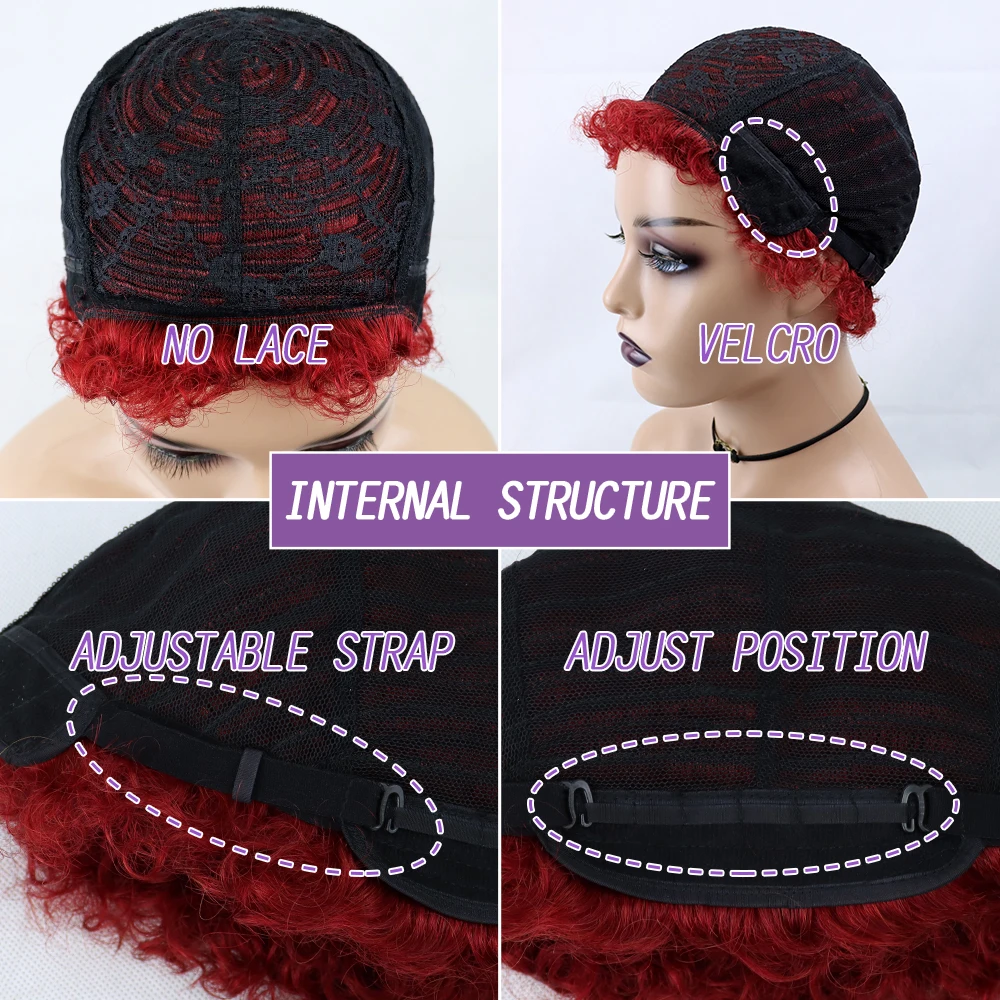 Short Curly Hair Wigs Pixie Cut Brazilian Human Hair For Black Women Natural Black 150% Density Glueless Afro Kinky Curly Wig