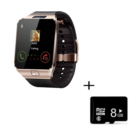 Смарт-часы DZ09 с Bluetooth, умные часы на Android, с функцией подключения телефонных звонков, мужские часы, 2G, GSM, SIM, TF карта, камера для iPhone, samsung, HUAWEI - Цвет: gold add 8GB