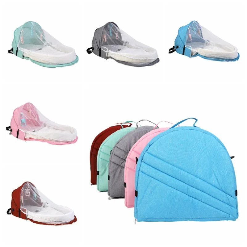  Portable Bed With Toys For Baby Foldable Baby Bed Travel Sun Protection Mosquito Net Breathable Inf