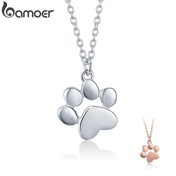 BAMOER HOT SALE Silver & Gold Color Cute Animal Footprints Dog Cat Footprints Paw Necklaces Pendants Women Silver Jewelry SCN275