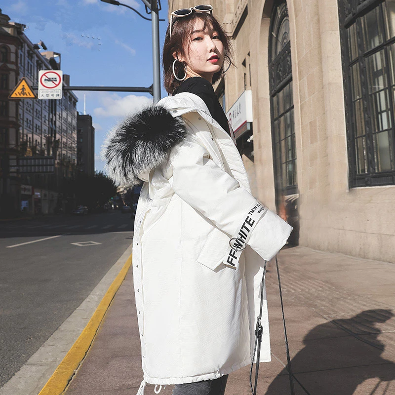Tcyeek, Брендовое зимнее пальто для женщин, белый утиный пух, куртка, корейское пальто из натурального меха енота, женские длинные теплые пуховики, парки Hiver 19003