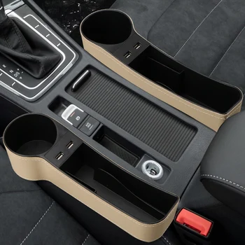 

LEEPEE Dual USB Charger Seat Gap Slit Box Leather Car Seat Gap Storage Box Car Organizer Phone Bottle Cups Holder Box