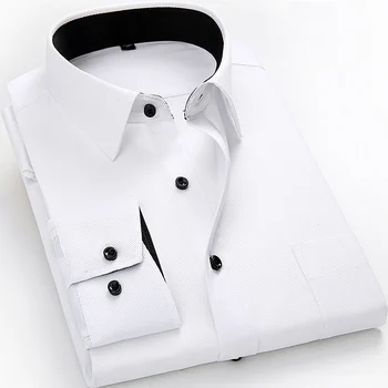 

Mens Dress Shirt Plus Size 4XL 5XL 40% Cotton Contrasted Collar Fashion Casual Solid White Asian Size for Spring Summer ZWX1431