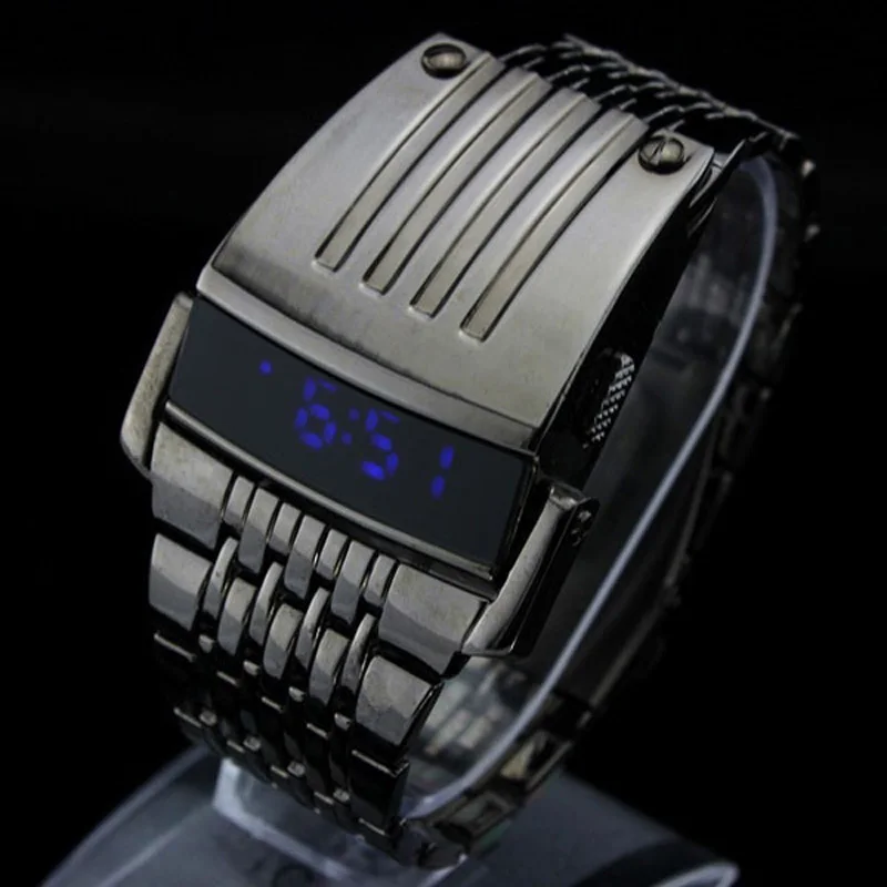 Fashion Unique Iron Man Watch Men Led Digital Watches Black Stainless Steel Big Wrist Electronic Wristwatches Men Sports Watches