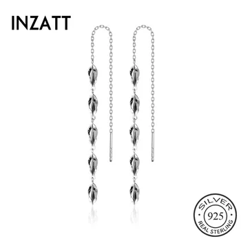 

INZATT Real 925 Sterling Silver Leaves Tassel Chain Drop Earrings For Elegant Women Party Fine Jewelry Fashion Accessories Gift