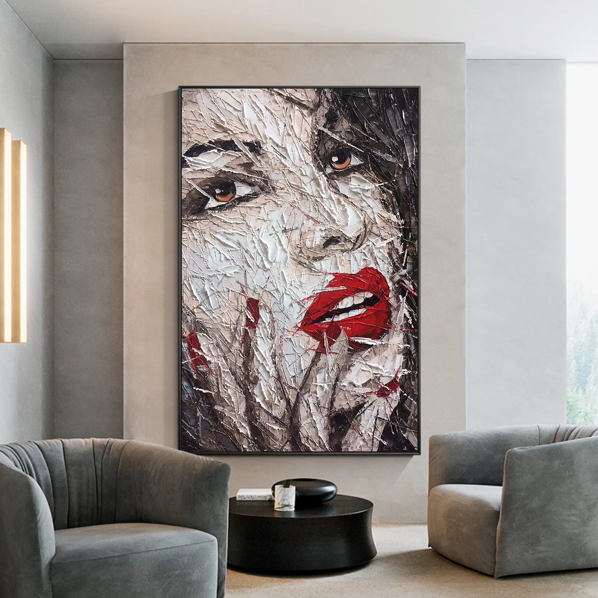 

Pallete Knife Face Painting Red lips nails Handmade Canvas Large Oil Wall Art Acrylic Heavy Texture Living Room Home Decor