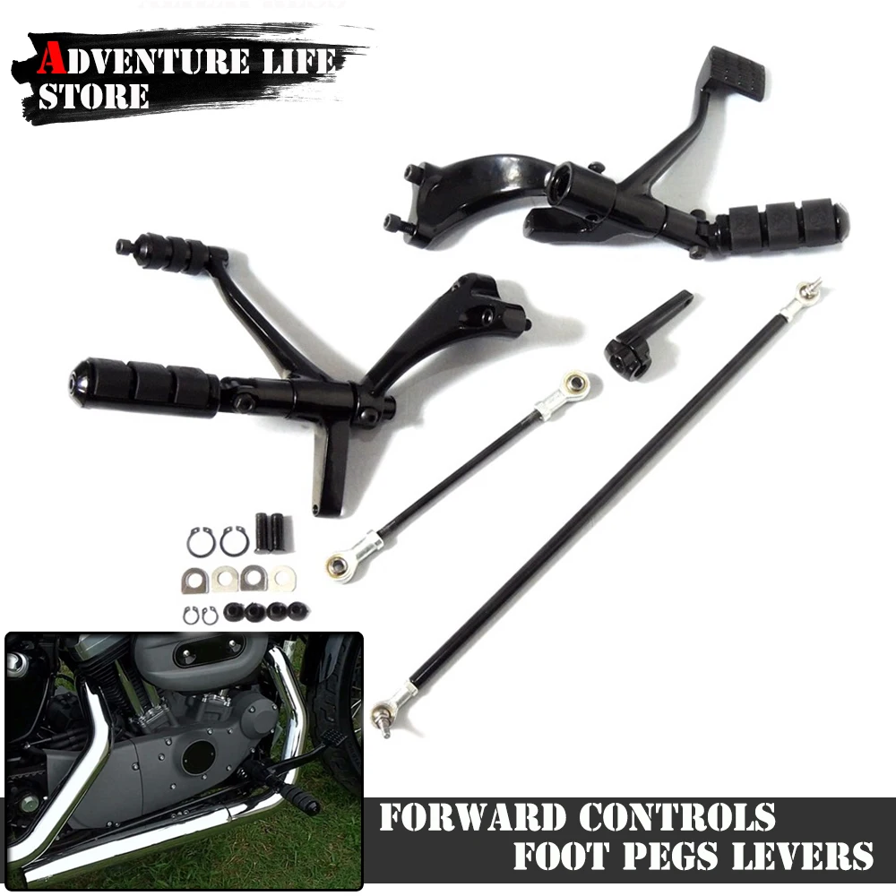 

For Sportster XL1200 XL883 XL 883 1200 Iron Custom Superlow Forward Controls Levers Linkages Foot Pegs Rests Black Complete Kit