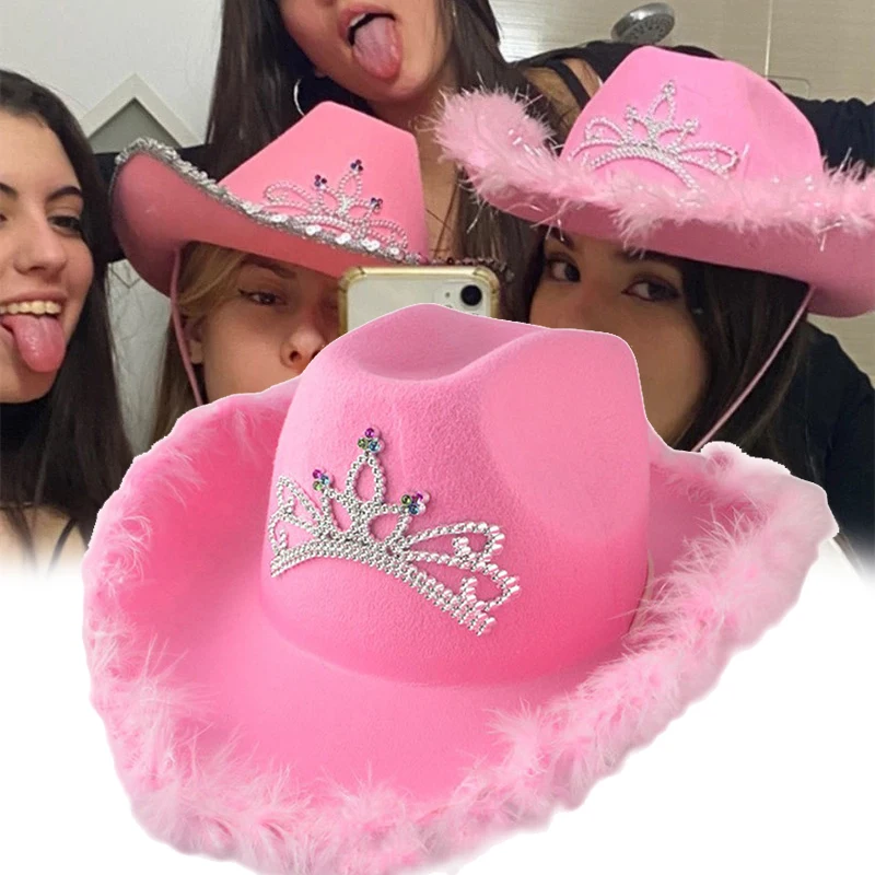 Cappellini da Cowboy occidentali cappello da Cowgirl rosa per donna ragazza  Tiara cappello da Cowgirl cappello da festa in Costume cappello con piume  cappello Fedora|Men's Fedoras| - AliExpress