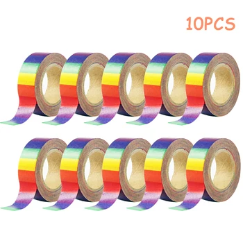 

10pcs Portable Rainbow Color Stationery Washi Tape Home DIY Decorative Masking Stickers School Japanese Paper Easy Tear Album