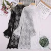 2019 New Fashion Autumn Women Hollow Out Lace Blouses Turtleneck Mesh Shirts All-match Lady Tops Pullovers Brief Bottomings 907 2