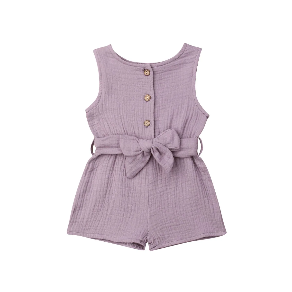 Newborn Baby Girl Kids Solid Romper Jumpsuit Playsuit Sleeveless Bow Belt Clothes Outfit - Цвет: B
