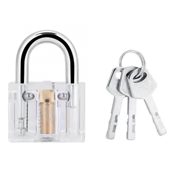 

New 7 Pcs Transparent Padlock Set Pick Cutaway Practice Lock With Key Removing Hook Kit Tool