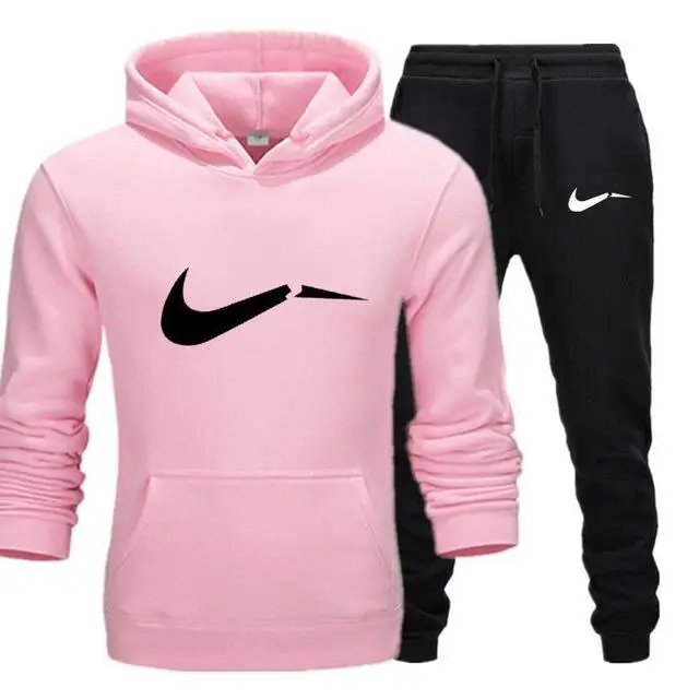 pink and black-H Новинка, модные мужские толстовки с капюшоном, костюмы, брендовый спортивный костюм для мужчин/женщин, толстовки+ спортивные штаны, осенне-зимний флисовый пуловер с капюшоном - Цвет: pink and black-H