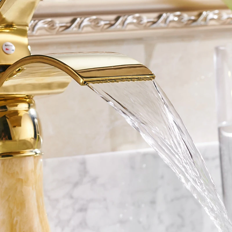 Samoel латунь ванная комната Золотой Мрамор смесители позолоченный Туалет водопад бассейна холодной горячей воды кран M1036