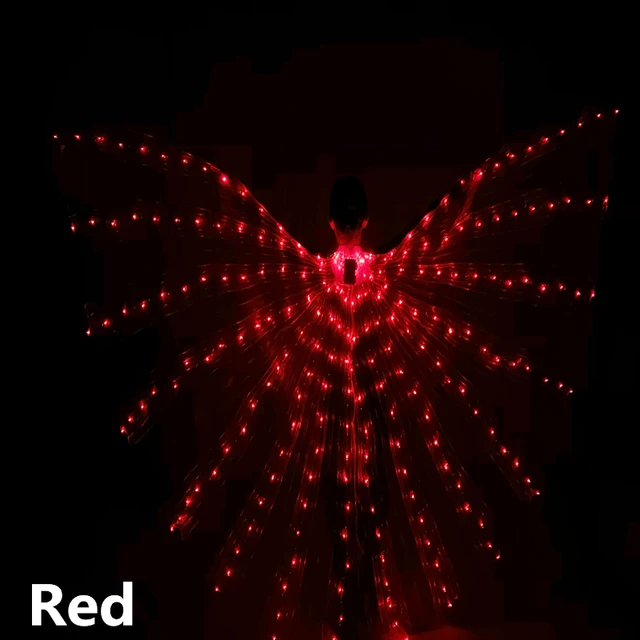 Belly led dance wings Isis wings led glow belly dance gadgets wings costume butterfly wings adult with adult children's sticks Red