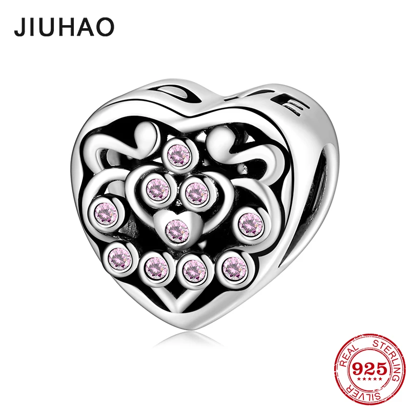 

Valentine's Day gift 925 Sterling Silver Pink CZ letter LOVE heart bead Fit Original Pandora Charm Bracelet fine Jewelry making