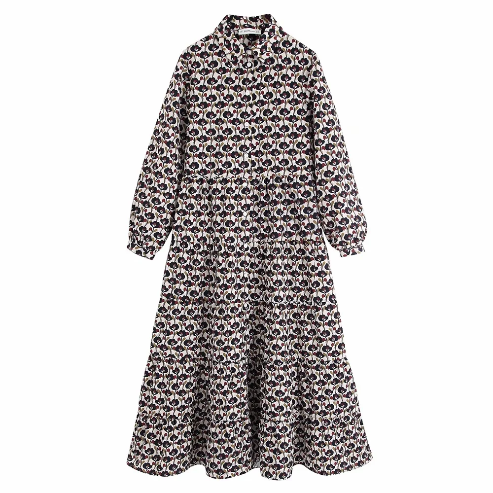 

Autumn 2019 Women's New Fashion Loose POLO Leader Long Sleeve Printed Miniflute Flute Dress0838 0093712