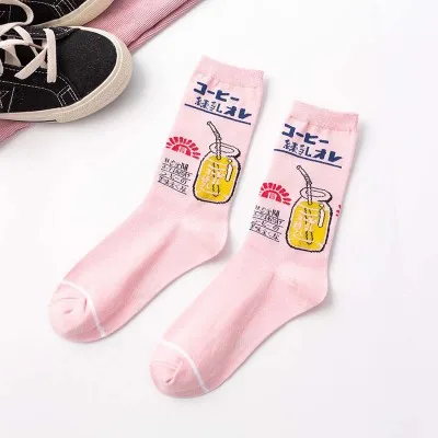 5 Jerrinut 1 пара носки женские Харадзюку Kawaii жаккардовые фрукты клубничное молоко розовый/белый с принтом хлопок теплые длинные корейские носки - Цвет: 5