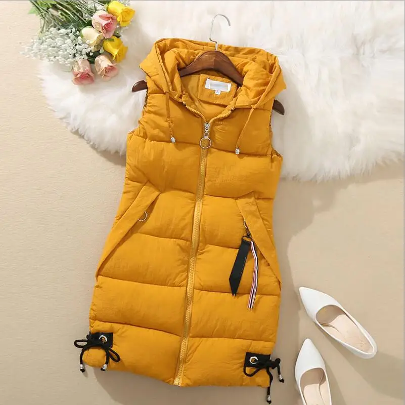 bre Plus size Women Vest Winter Jacket Pocket Hooded Coat Warm Casual Cotton Padded Vest female Slim Sleeveless Waistcoat