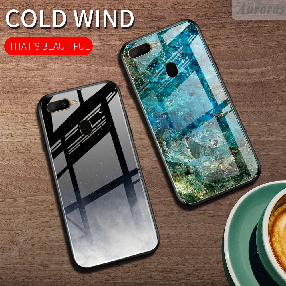 Auroras для OPPO A5S чехол из закаленного стекла мраморный принт с мягкой рамкой ТПУ