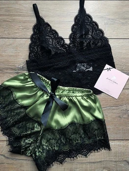 

Sexy See Through Sheer Lace Pajamas For Women 2 Piece Set Crop Top Sleepwear Erotic Stripper Clothes Underwear Clubwear Lingerie