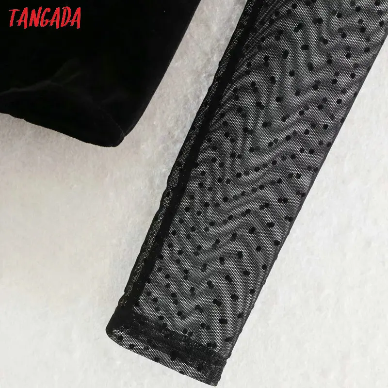 Tangada сексуальное Сетчатое лоскутное бархатное боди для женщин боди костюм с длинным рукавом с открытой спиной Вечерние рубашки комбинезон 2XN174