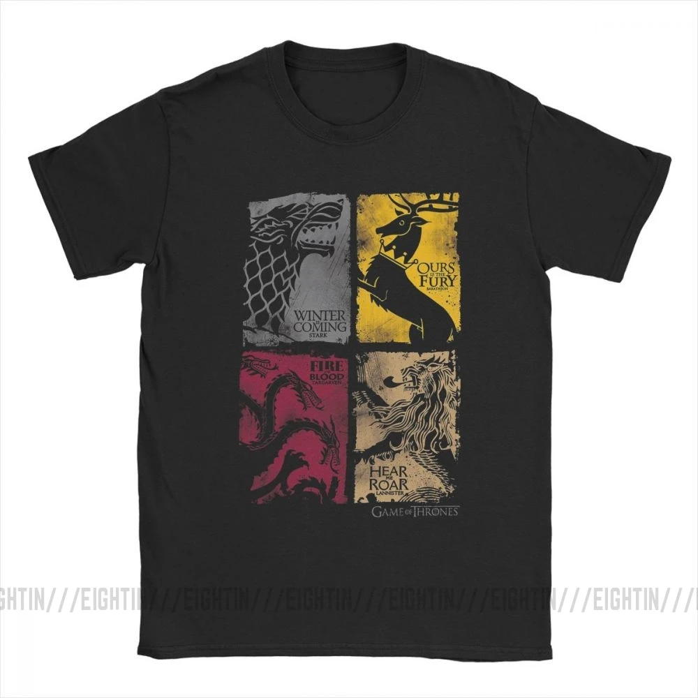 Tanie Gra o tron Vintage Tees mężczyźni T Shirt serial telewizyjny dom stark Targaryen 100% bawełniana koszulka Lannister mężczyźni rodzina Plus rozmiar 5XL