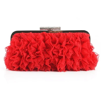 

Red/Silver Lace Wedding Clutch Bag Elegant Women Evening Bags Clutches Small Female Long Chain Handbags Chain Party Purse