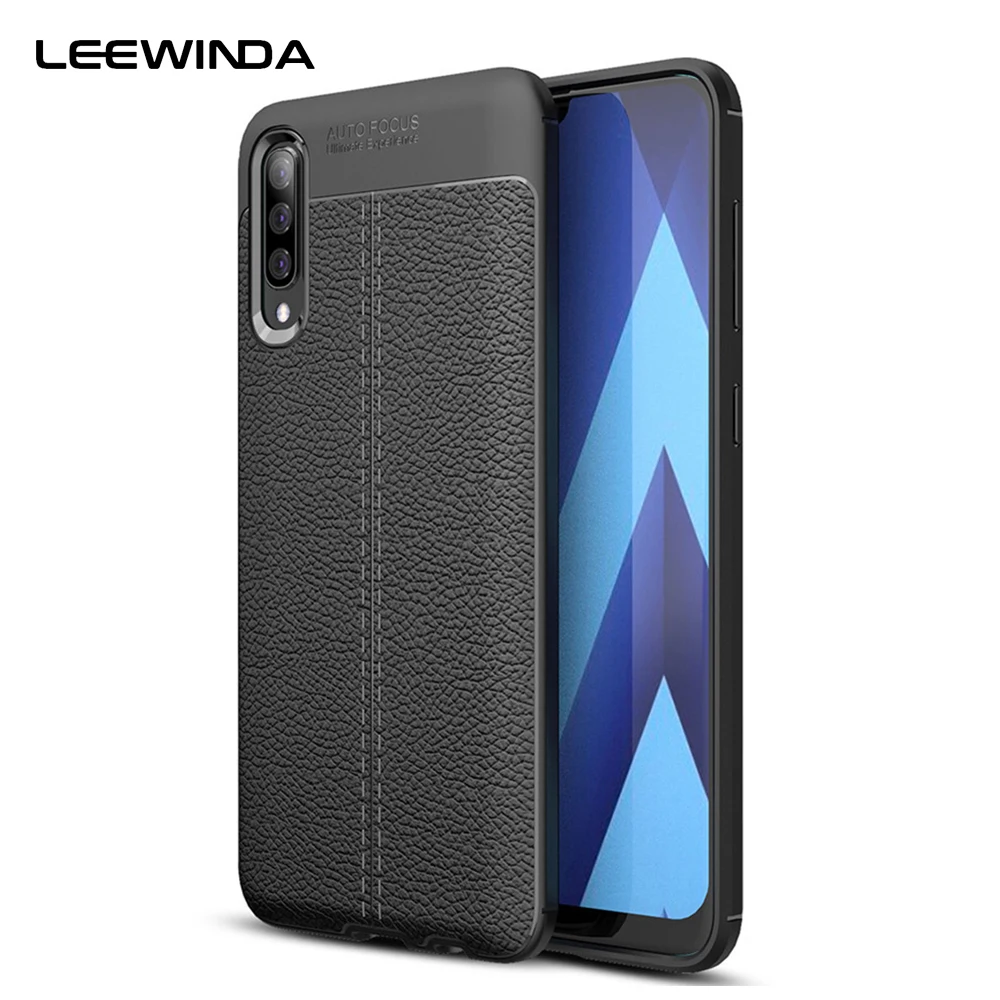 Силиконовый противоударный чехол для samsung Galaxy A50, роскошный кожаный мягкий чехол из ТПУ с рисунком личи для samsung Galaxy A50