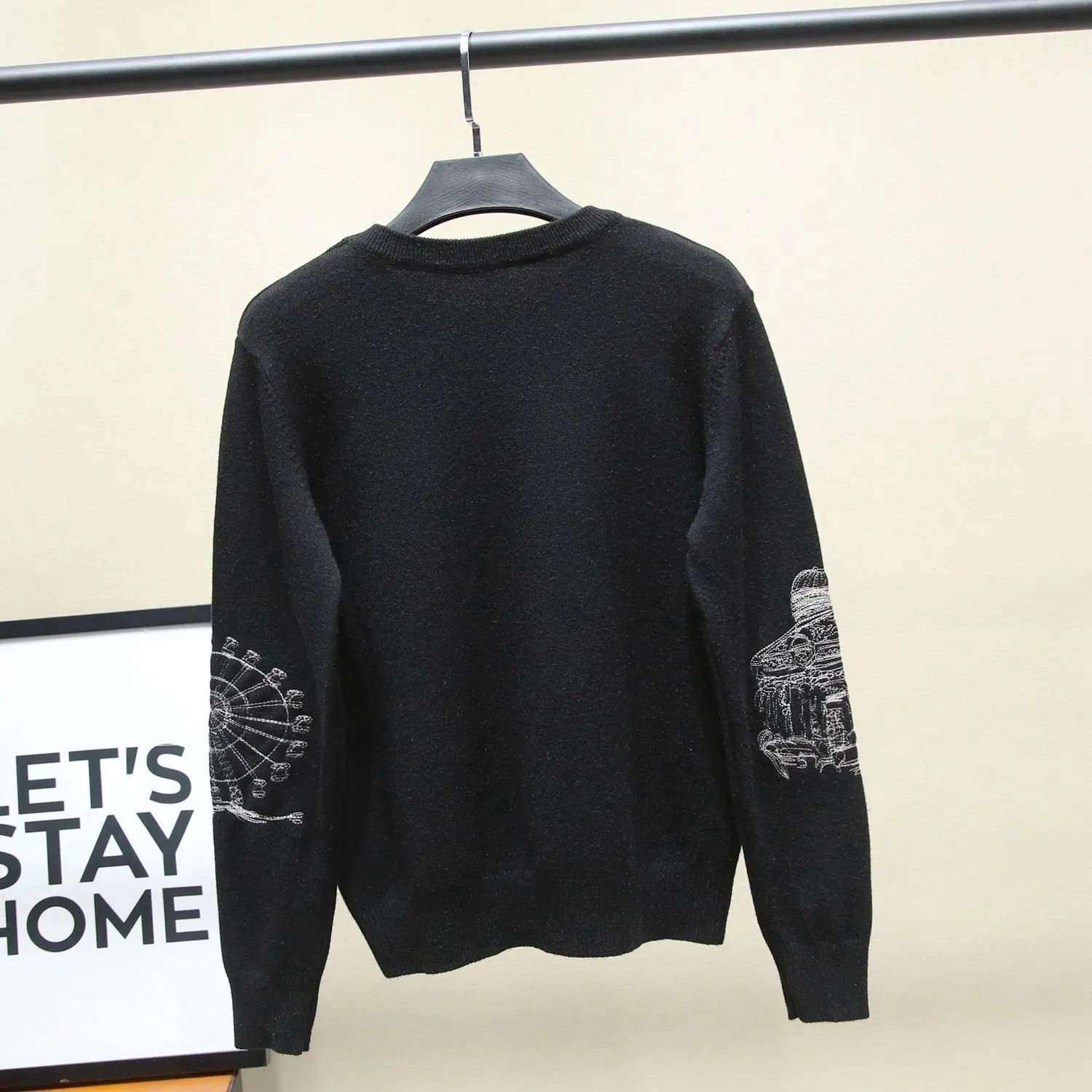 Woolen Sweaters Women Pullovers Black Hand-painted O-Neck Jumper Knit Tops Autumn Winter Fashion Jersey Casual Korean Clothing