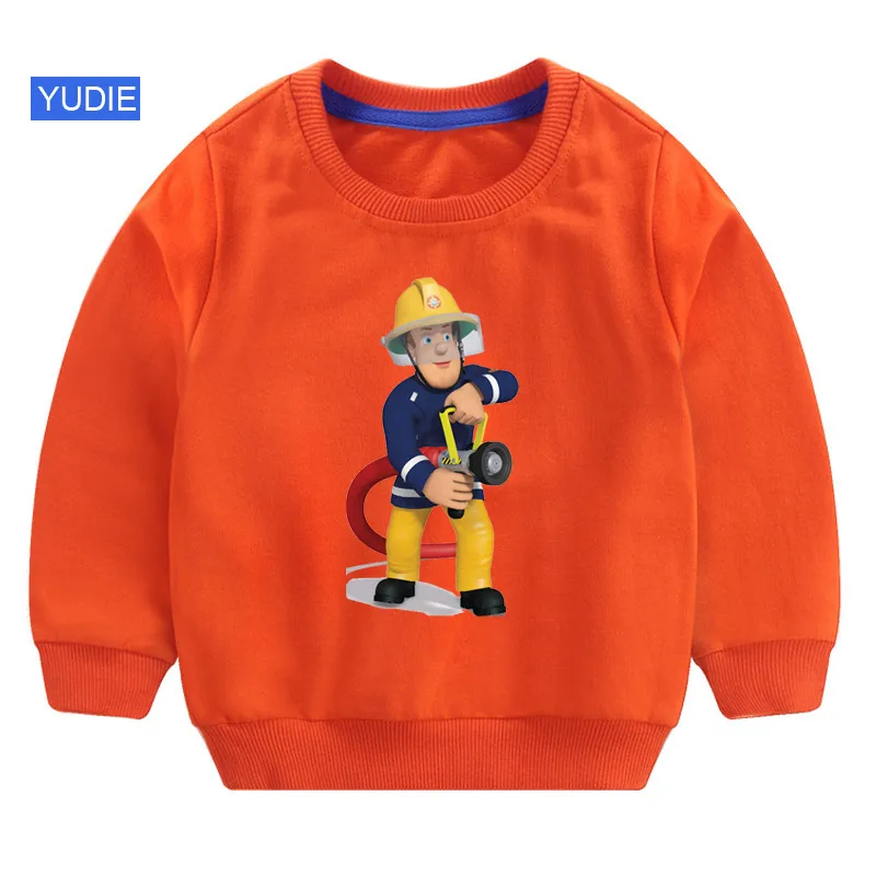 sweatshirt Orange Толстовки для малышей; толстовка с капюшоном с героями мультфильма «Пожарный Сэм»; детская белая забавная Осенняя коллекция года; Детский свитер; Одежда для мальчиков 6 лет - Цвет: sweatshirt Orange