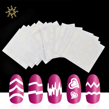 

24Pcs/set Nail Art Sticker Stencil Tips Guides Form Fringe French Style Swirls Design Wave Line Adhesive Decals Polish Manicure